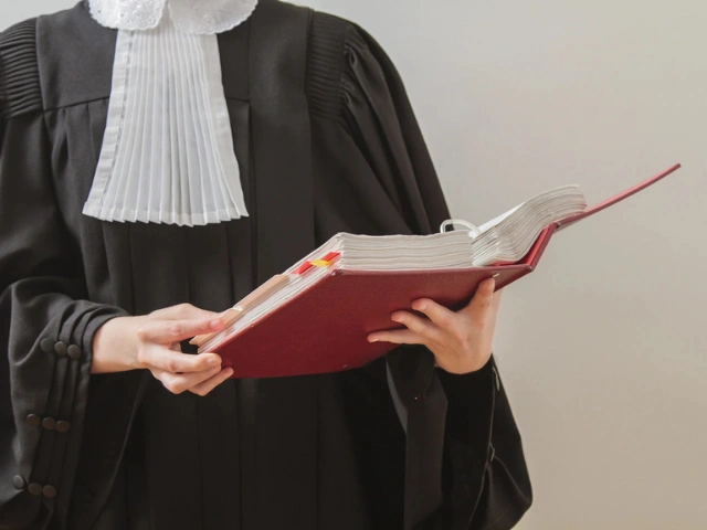 Person in a judge’s robe holding an open law book.