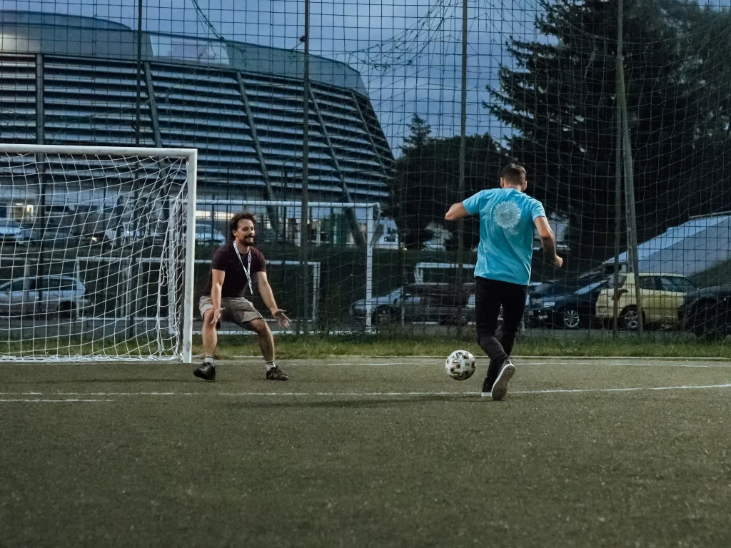 Football match on an artificial turf field